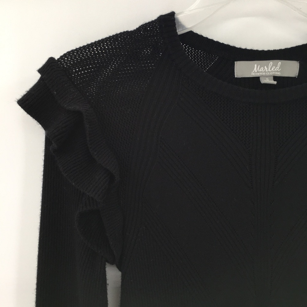 Marled Black Ruffled Sweater - Picture 3 of 9